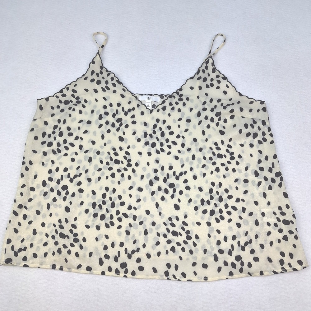 BP Dalmatian Print Camisole Womens Large Cream Black Scalloped V-Neck Tank‎ Top